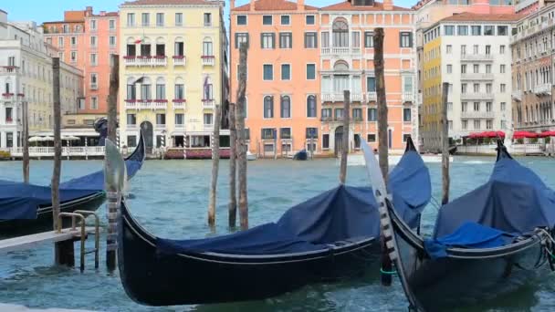 Prachtig Uitzicht Venetië Grand Canal Met Gondels Huizen — Stockvideo