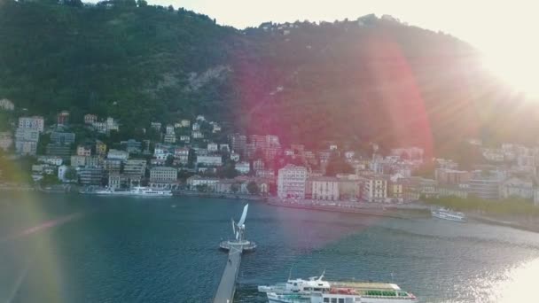 Vista Aerea Sul Lago Como Con Barche Case — Video Stock