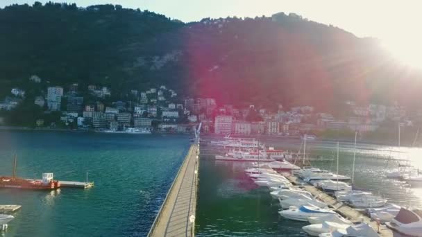 Vista Aérea Lago Como Com Barcos Casas — Vídeo de Stock