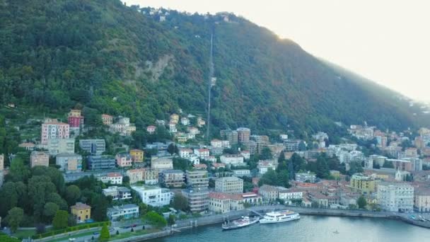 Vista Aérea Lago Como Com Barcos Casas — Vídeo de Stock