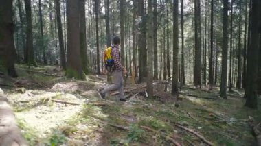 adam sırt çantası ile ormanda hiking