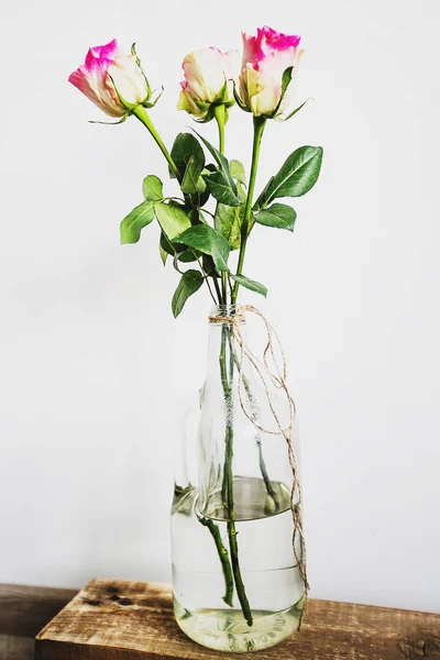 Drei Rosen Der Vase Nahaufnahme — Stockfoto