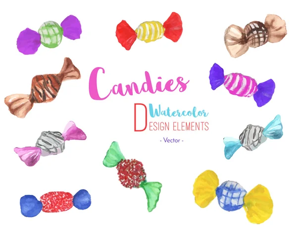 Set of hand painted watercolor candies — Stock vektor