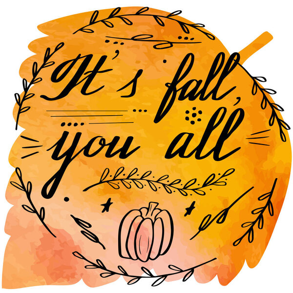 Autumn watercolor banner with hand lettering