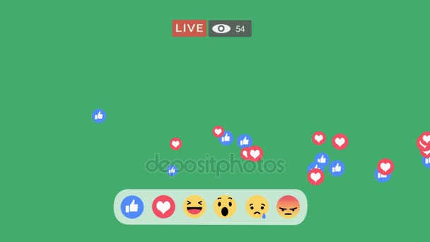 Interface d'écran en direct - Amour et réactions similaires emoji en streaming vidéo en direct avec compteur de visionneuse monter sur canal alpha . — Video