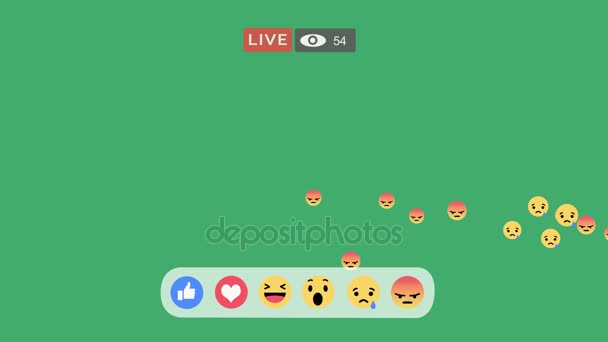 Interface de tela ao vivo - Emoji reações Triste & irritado em streaming de vídeo ao vivo com o contador do espectador subindo no canal alfa . — Vídeo de Stock