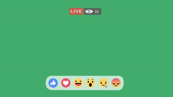 Live screen interface - Penampil counter akan naik dan dicampur reaksi emoji button dalam streaming video langsung dengan pada saluran alpha . — Stok Video