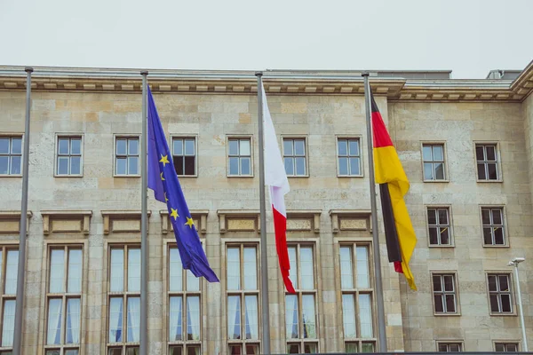 Flags in the main entrance of the Ministry of Finance of Germany — Stock Photo, Image