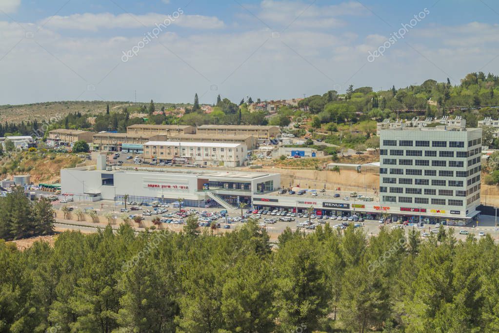 Ariel, Israel - April 24, 2017: Shops and boutiques in open mall in ariel city - owned by Rami Levy Chain Stores Hashikma Marketing 2006 Ltd. Ariel city located inside the west bank of Israel.