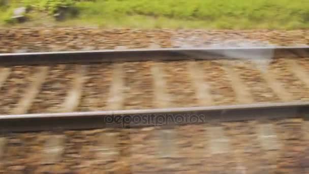 Almanya 'da hareket halindeki bir trenin pencere manzarasından manzara — Stok video