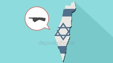 Animasyon kendi bayrağı ile uzun gölge İsrail harita ve komik bir balon ile işaret eden bir parmak ele