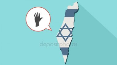 Animasyon kendi bayrağı ile uzun gölge İsrail harita ve bir el ile komik bir balon