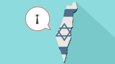 Kendi bayrağı ile uzun gölge İsrail harita ve komik bir balon bir anten ile animasyon