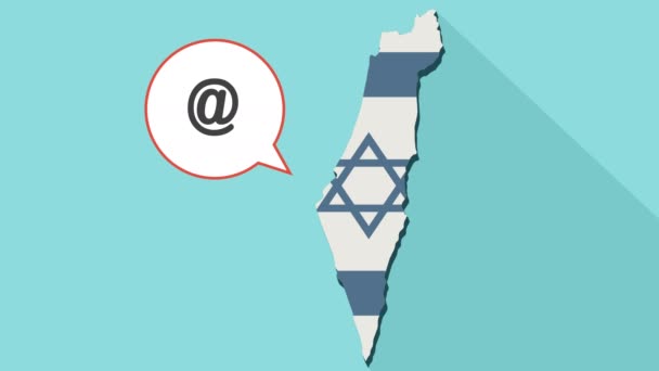 Animación de un mapa de sombra larga de Israel con su bandera y un globo cómico con un signo — Vídeos de Stock