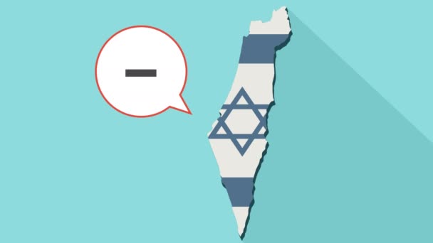 Анимация длинной тени карты Израиля со своим флагом и комическим воздушным шаром со знаком вычитания — стоковое видео