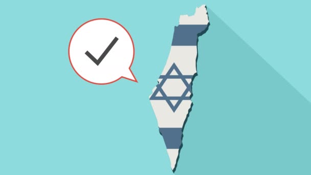 Animatie van een lange schaduw Israël kaart met hun eigen vlag en een komische ballon met een vinkje — Stockvideo