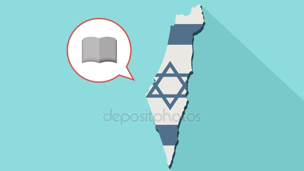 Animação de um mapa de Israel de longa sombra com sua bandeira e um balão cômico com um livro aberto — Vídeo de Stock