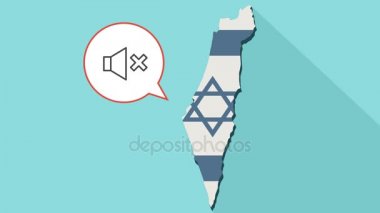 Animasyon kendi bayrağı ile uzun gölge İsrail harita ve sessiz ses işareti ile bir hoparlör ile komik bir balon