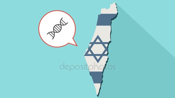 Animation of a long shadow Israel map with its flag and a comic balloon with a DNA sign — Stock Video