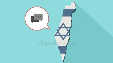 Animasyon kendi bayrağı ile uzun gölge İsrail harita ve komik bir balon ile bir konuşma balonu