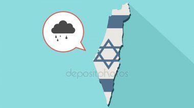 Animasyon kendi bayrağı ile uzun gölge İsrail harita ve komik bir balon bir bulut ile yağmur