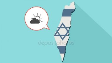 Kendi bayrağı ile uzun gölge İsrail harita ve komik bir balon bir bulut parlayan bir güneş ile animasyon