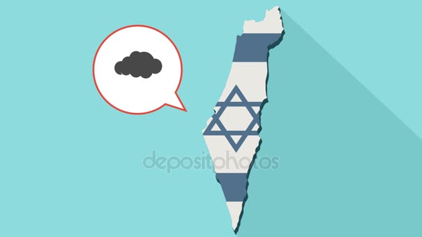 Animation του χάρτη Ισραήλ πολύ σκιά με τη σημαία του και ένα κωμικό μπαλόνι με ένα σύννεφο — Αρχείο Βίντεο