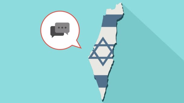 Animation d'une longue carte d'Israël d'ombre avec son drapeau et un ballon comique avec une bulle de discours — Video