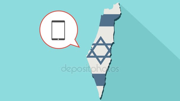 Animation of a long shadow Israel map with its flag and a comic balloon with tablet computer — Stock Video