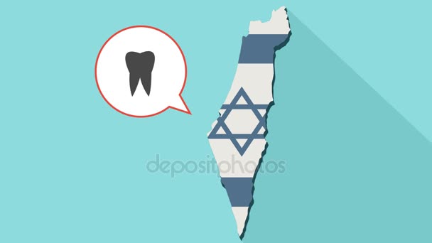 Animatie van een lange schaduw Israël kaart met hun eigen vlag en een komische ballon met een tand — Stockvideo