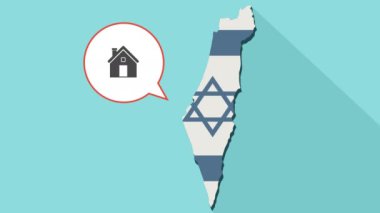 Animasyon kendi bayrağı ile uzun gölge İsrail harita ve komik bir balon bir ev ile