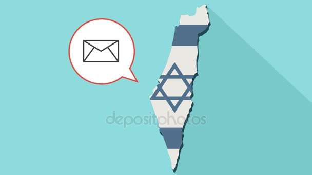 Animação de um mapa de Israel de longa sombra com sua bandeira e um balão cômico com envelope — Vídeo de Stock