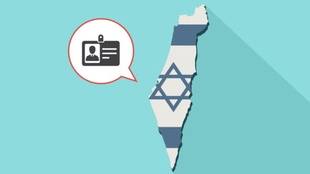 Animación de un mapa de sombra larga de Israel con su bandera y un globo cómico con una tarjeta de identificación — Vídeo de stock