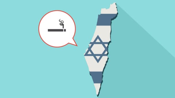 Animation of a long shadow Israel map with its flag and a comic balloon with a cigarette — Stock Video