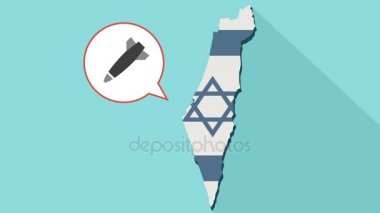 Kendi bayrağı ile uzun gölge İsrail harita ve komik bir balon bir bomba ile animasyon