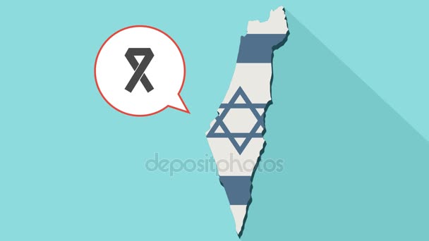 Animación de un mapa de sombra larga de Israel con su bandera y un globo cómico con una cinta de conciencia — Vídeo de stock