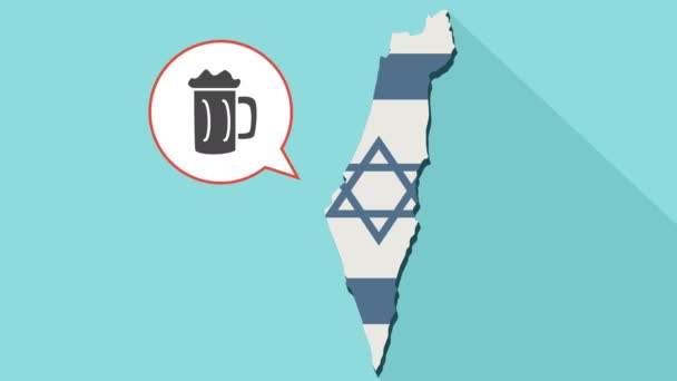 Animation of a long shadow Israel map with its flag and a comic balloon with a beer jar icon — Stock Video