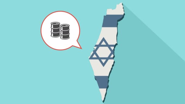 Animación de un mapa de sombra larga de Israel con su bandera y un globo cómico con barriles de petróleo — Vídeos de Stock