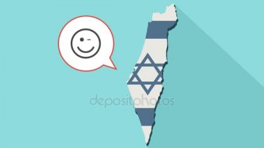 Kendi bayrağı ile uzun gölge İsrail harita ve komik bir balon ile wink emoji yüz animasyon