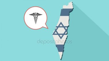 Animasyon kendi bayrağı ile uzun gölge İsrail harita ve tıbbi bir sembol ile komik bir balon