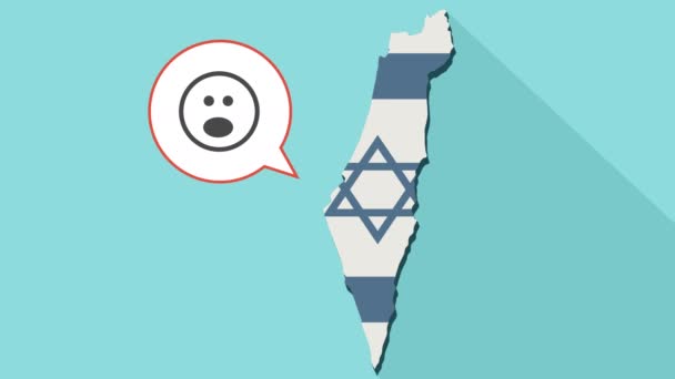 Animation of a long shadow Israel map with its flag and a comic balloon with suprise emoji face — Stock Video