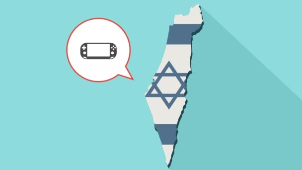 Animazione di una lunga mappa dell'ombra di Israele con la sua bandiera e un fumetto con un pad per videogiochi PSP — Video Stock