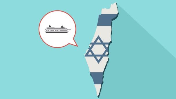 Animation of a long shadow Israel map with its flag and a comic balloon with a cruise ship — Stock Video