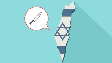 Animasyon kendi bayrağı ile uzun gölge İsrail harita ve bir bıçak simgesi ile komik bir balon