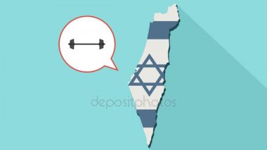 Kendi bayrağı ile uzun gölge İsrail harita ve komik bir balon bir dumbbell ile animasyon