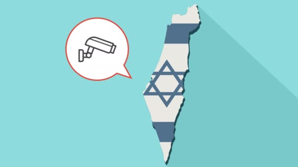 Animation of a long shadow Israel map with its flag and a comic balloon with a surveillance camera — Stock Video