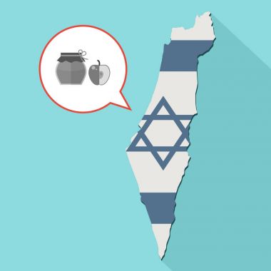 kendi bayrağını ve komik bir balon ile uzun gölge İsrail harita gösterimi 