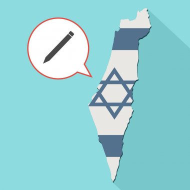 kendi bayrağını ve komik bir balon ile uzun gölge İsrail harita gösterimi 