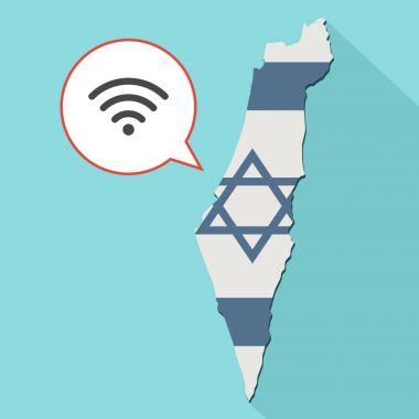 kendi bayrağını ve komik bir balon ile uzun gölge İsrail harita gösterimi 