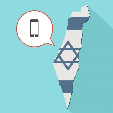 kendi bayrağını ve komik bir balon ile uzun gölge İsrail harita gösterimi 